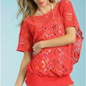 Trina Turk Kuta Crochet Papaya Caftan Tunic Swim Cover Up